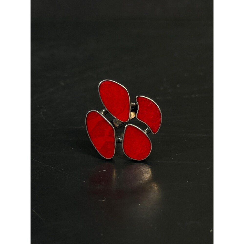 Sterling Silver Red Stone Inlay Paw Ring